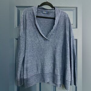 Ralph Lauren Women's V-Neck 100% Linen Oversized Sweater in Blue - Size XL